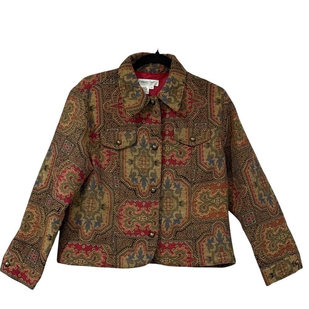 Coldwater Creek Tapestry Jacket Petite Medium Boho Paisley Jacquard Coat Button